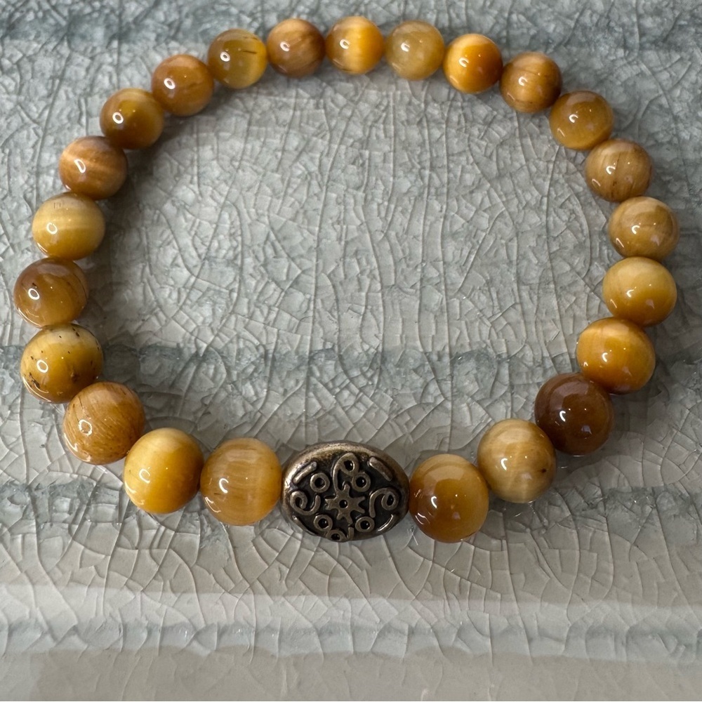 Hand Crafted Yellow Tiger Eye Stretch Bracelet 7” 8mm Beaded NWT - Picture 2 of 12